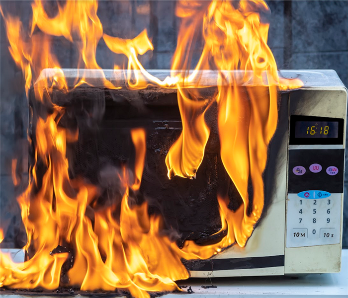 a microwave on fire