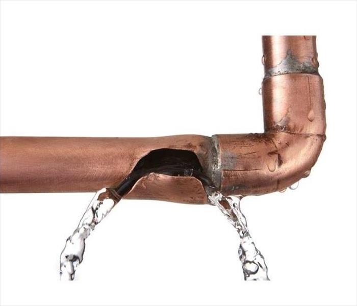 burst copper pipe, water leak